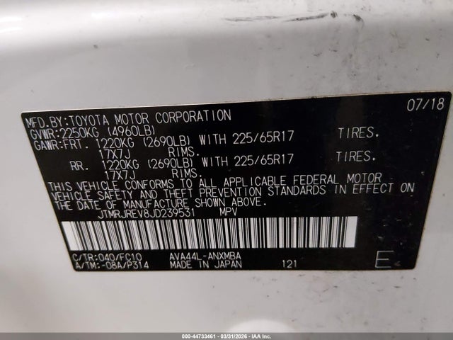 JTMRJREV8JD239531 Toyota Rav4 Hybrid Le