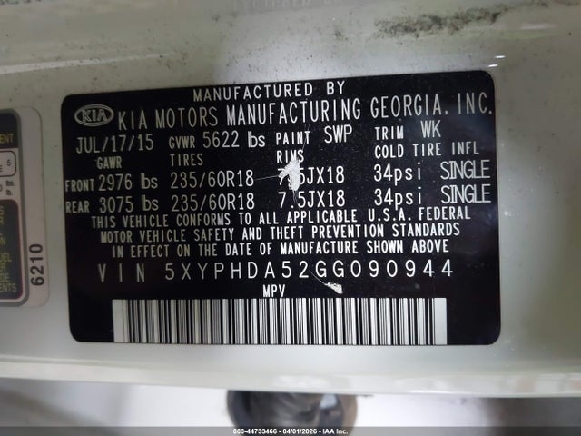 KIA Sorento 3.3l Ex 2016 5XYPHDA52GG090944 Image 9