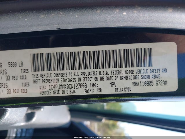 2012 Jeep Liberty Sport მანქანა იყიდება აუქციონზე, vin: 1C4PJMAK0CW127609, აუქციონის ნომერი: 44733471