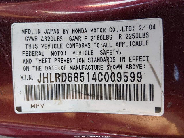 2004 HONDA CR-V JHLRD68514C009599 Photo 8