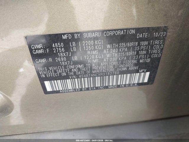Продаж на аукціоні авто 2024 Subaru Outback Limited, vin: 4S4BTANCXR3182760, номер лоту: 44733491