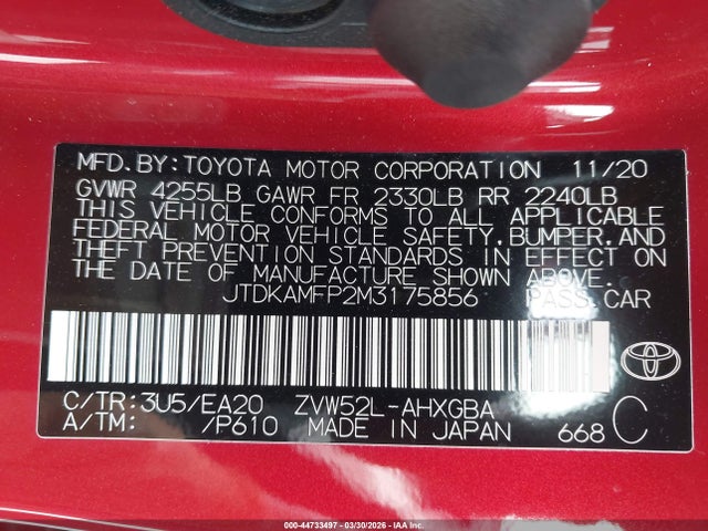 2021 TOYOTA PRIUS PRIME JTDKAMFP2M3175856 Photo 8