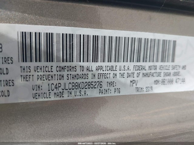 2019 Jeep Cherokee Latitude Fwd მანქანა იყიდება აუქციონზე, vin: 1C4PJLCB8KD285276, აუქციონის ნომერი: 44733523