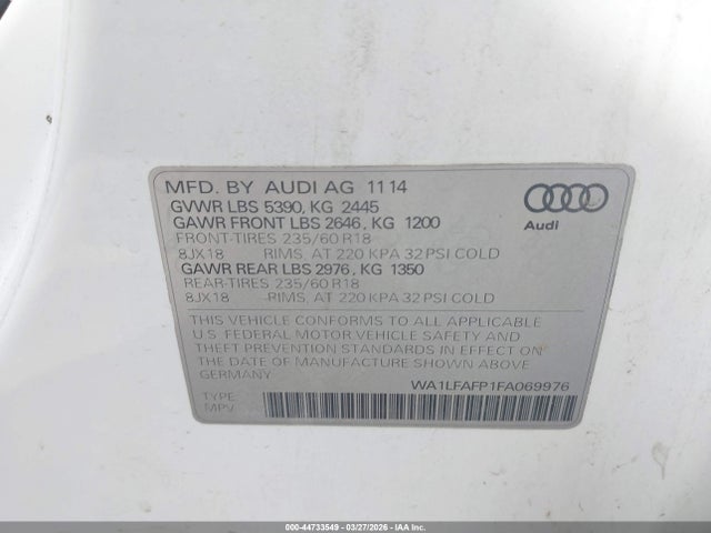 Aukcja sprzedaży 2015 Audi Q5 2.0t Premium, vin: WA1LFAFP1FA069976, numer aukcji: 44733549