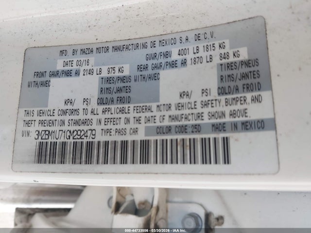 3MZBM1U71GM292479 Mazda Mazda3 I Sport