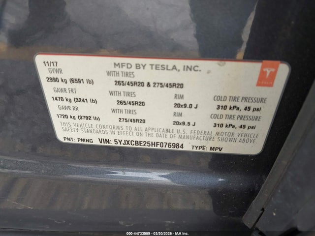 2017 TESLA MODEL X 5YJXCBE25HF076984 Photo 8