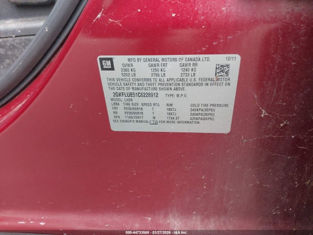 44733568 :رقم المزاد ، 2GKFLUE51C6228912 vin ، 2012 Gmc Terrain Slt-1 مزاد بيع