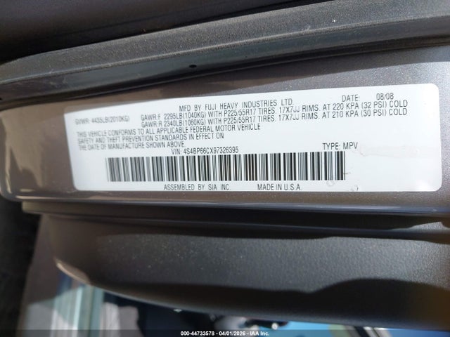 2009 Subaru Outback 2.5i Limited მანქანა იყიდება აუქციონზე, vin: 4S4BP66CX97326395, აუქციონის ნომერი: 44733578