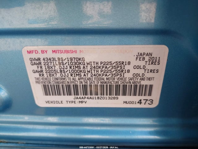 Продаж на аукціоні авто 2011 Mitsubishi Outlander Sport Se, vin: JA4AP4AU1BZ013289, номер лоту: 44733591
