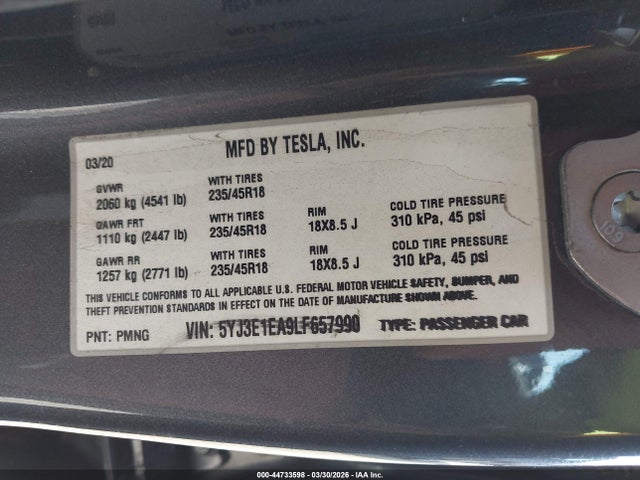 2020 TESLA MODEL 3 5YJ3E1EA9LF657990 Photo 8