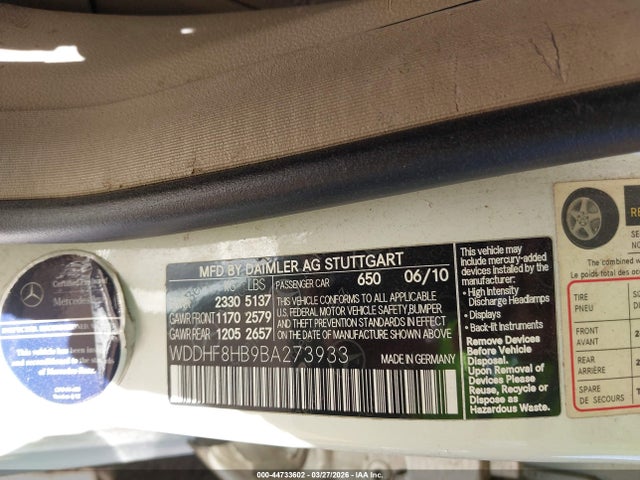 2011 MERCEDES-BENZ E 350 WDDHF8HB9BA273933 Photo 8