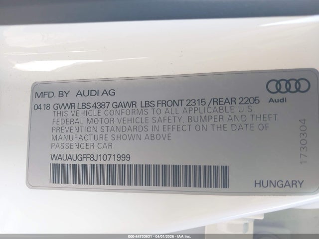 WAUAUGFF8J1071999 Audi A3 2.0t Premium/2.0t Tech Premium