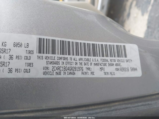 Aukcja sprzedaży 2016 Chrysler Town & Country Touring, vin: 2C4RC1BG4GR281976, numer aukcji: 44733634