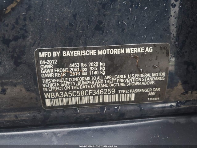 2012 BMW 328I WBA3A5C58CF346259 Photo 8