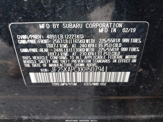 Aukcja sprzedaży 2019 Subaru Forester Sport, vin: JF2SKAPCXKH507941, numer aukcji: 44733654