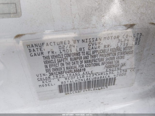 Aukcja sprzedaży 2024 Nissan Versa 1.6 Sr, vin: 3N1CN8FV4RL866819, numer aukcji: 44733667