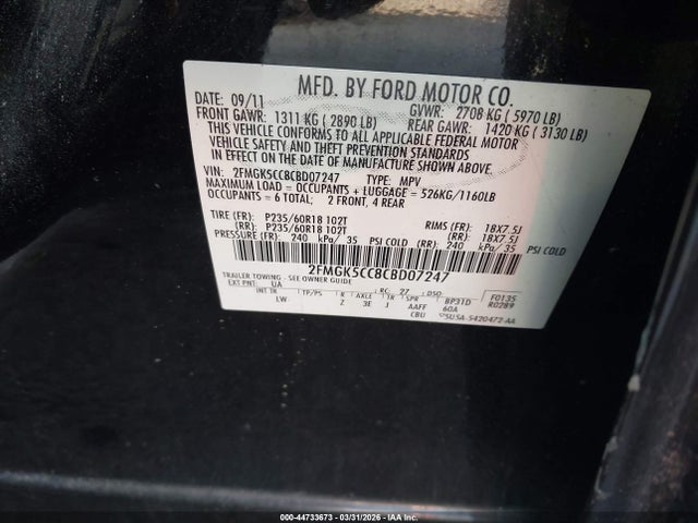Продажа на аукционе авто 2012 Ford Flex Sel, vin: 2FMGK5CC8CBD07247, номер лота: 44733673