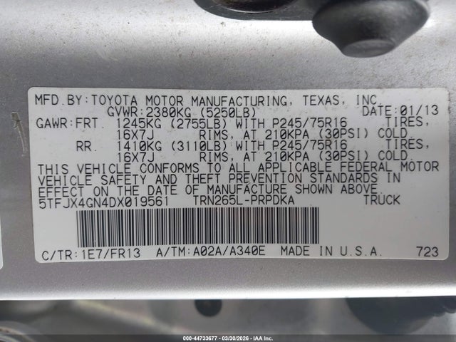 Продажа на аукционе авто 2013 Toyota Tacoma Prerunner, vin: 5TFJX4GN4DX019561, номер лота: 44733677