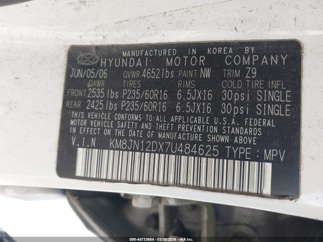 2007 HYUNDAI TUCSON KM8JN12DX7U484625 Photo 8