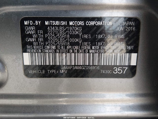 Aukcja sprzedaży 2016 Mitsubishi Outlander Sport 2.4 Se, vin: JA4AP3AW4GZ056916, numer aukcji: 44733685