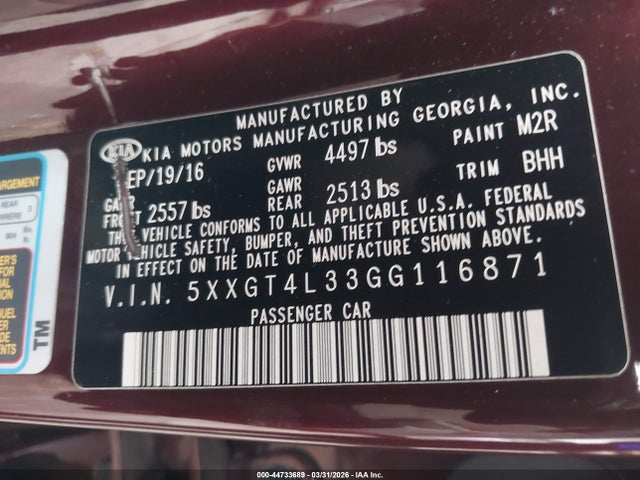 5XXGT4L33GG116871 KIA Optima Lx