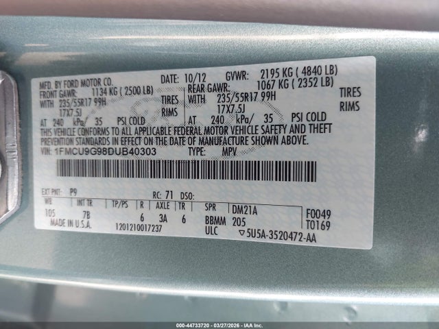 2013 FORD ESCAPE 1FMCU9G98DUB40303 Photo 8