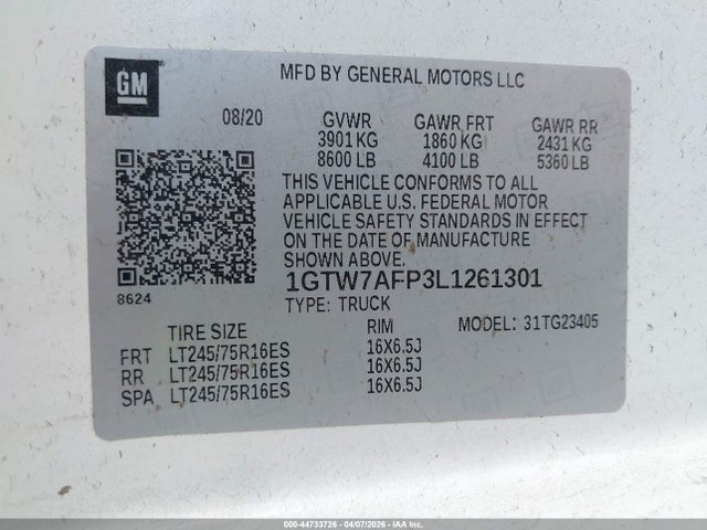 Продажа на аукционе авто 2020 Gmc Savana Cargo Rwd 2500 Regular Wheelbase Work Van, vin: 1GTW7AFP3L1261301, номер лота: 44733726