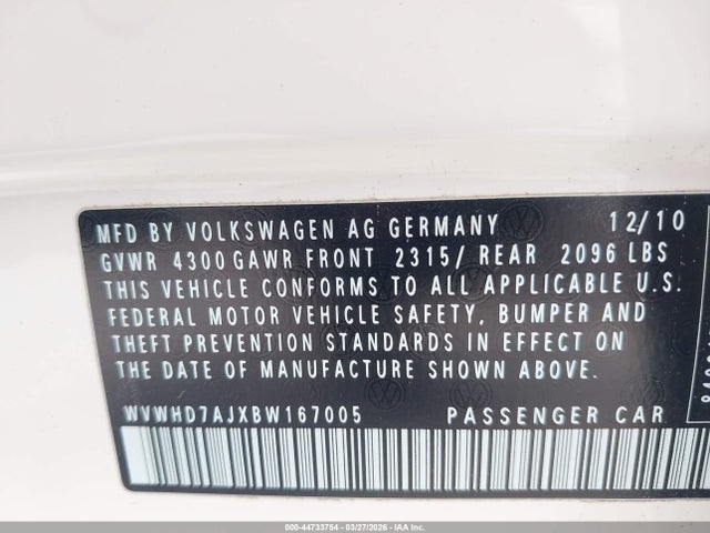 2011 VOLKSWAGEN GTI WVWHD7AJXBW167005 Photo 8