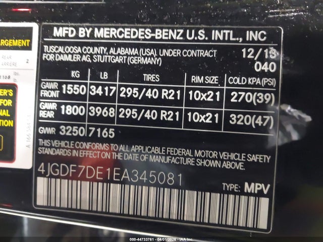 Продажа на аукционе авто 2014 Mercedes-benz Gl 550 4matic, vin: 4JGDF7DE1EA345081, номер лота: 44733761