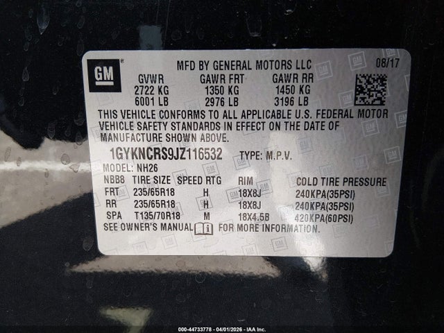 1GYKNCRS9JZ116532 Cadillac XT5 LUXURY