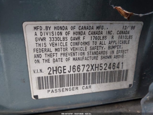 1999 HONDA CIVIC 2HGEJ6672XH524641 Photo 8