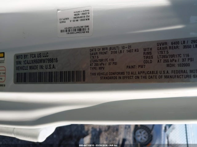 2021 Jeep Wrangler Unlimited Rubicon 4xe მანქანა იყიდება აუქციონზე, vin: 1C4JJXR60MW799816, აუქციონის ნომერი: 44733810
