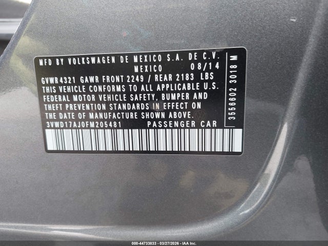 3VWD17AJ0FM205481 Volkswagen Jetta 1.8t Se