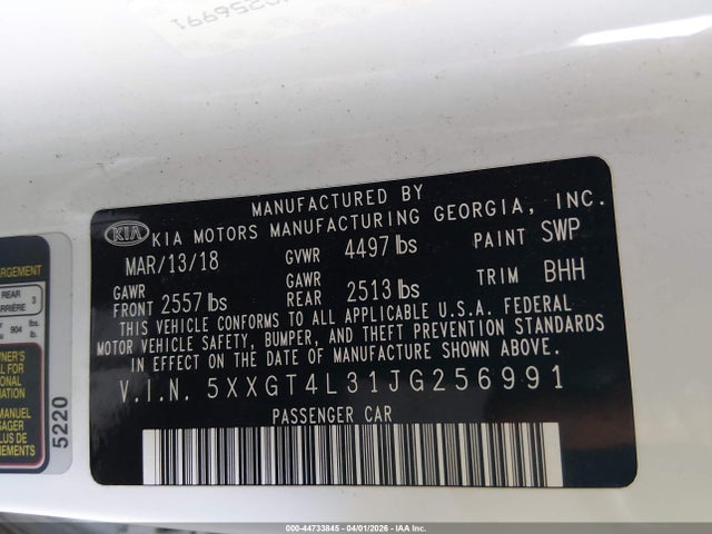 5XXGT4L31JG256991 KIA Optima Lx