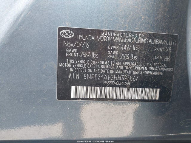 Продажа на аукционе авто 2017 Hyundai Sonata Se, vin: 5NPE24AF2HH523867, номер лота: 44733883