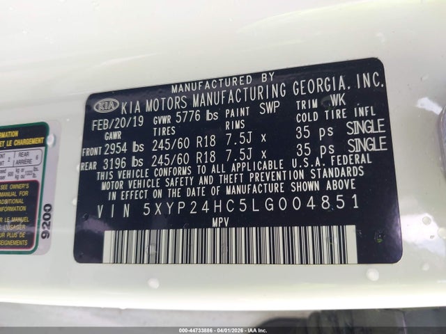 2020 Kia Telluride Lx მანქანა იყიდება აუქციონზე, vin: 5XYP24HC5LG004851, აუქციონის ნომერი: 44733886