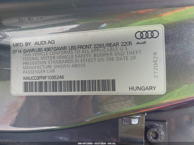 2015 Audi A3 1.8t Premium მანქანა იყიდება აუქციონზე, vin: WAUCCGFF6F1035246, აუქციონის ნომერი: 44733889