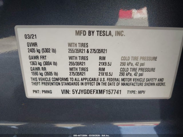 5YJYGDEFXMF157741 Tesla Model Y Performance Dual Motor All-wheel Drive