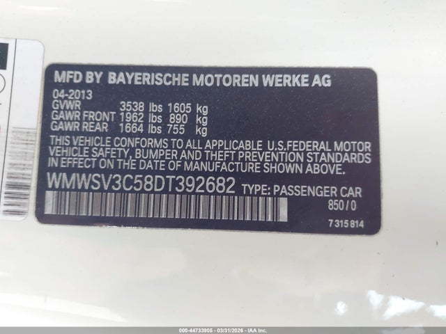 2013 MINI HARDTOP WMWSV3C58DT392682 Photo 8