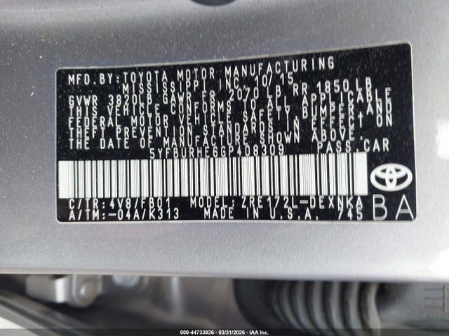 Toyota Corolla Le Plus 2016 5YFBURHE6GP408309 Image 9