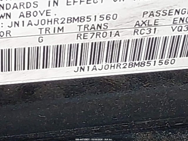 44733931 :رقم المزاد ، JN1AJ0HR2BM851560 vin ، 2011 Infiniti Ex35 Journey مزاد بيع