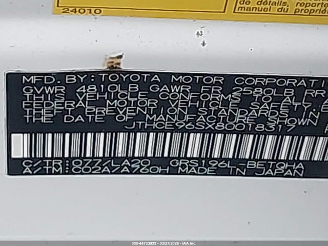 44733933 :رقم المزاد ، JTHCE96SX80018317 vin ، 2008 Lexus Gs 350 مزاد بيع
