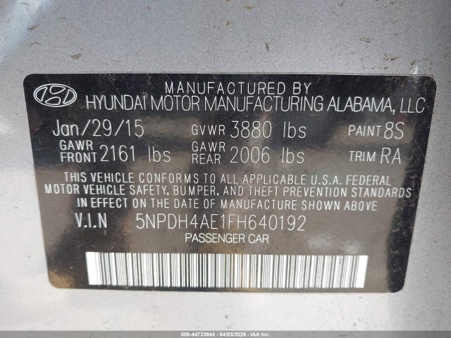 Aukcja sprzedaży 2015 Hyundai Elantra Se, vin: 5NPDH4AE1FH640192, numer aukcji: 44733944