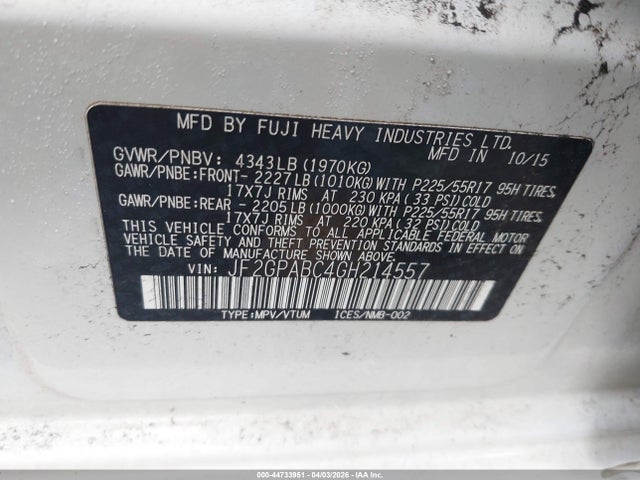 Auction sale of the 2016 Subaru Crosstrek 2.0i Premium, vin: JF2GPABC4GH214557, lot number: 44733951