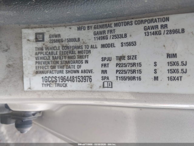 2004 Chevrolet Colorado Ls მანქანა იყიდება აუქციონზე, vin: 1GCCS196448153976, აუქციონის ნომერი: 44733958