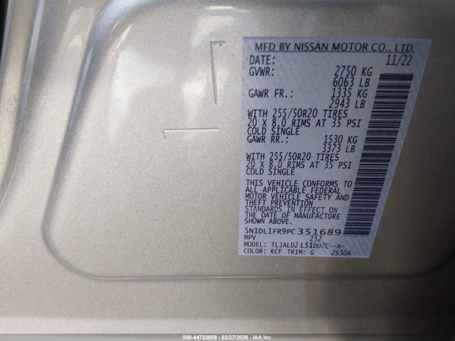 5N1DL1FR9PC351689 Infiniti QX60 LUXE