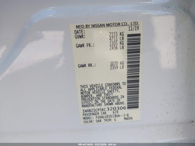 1N4BZ1CP5KC320306 Nissan Leaf Sl Plus
