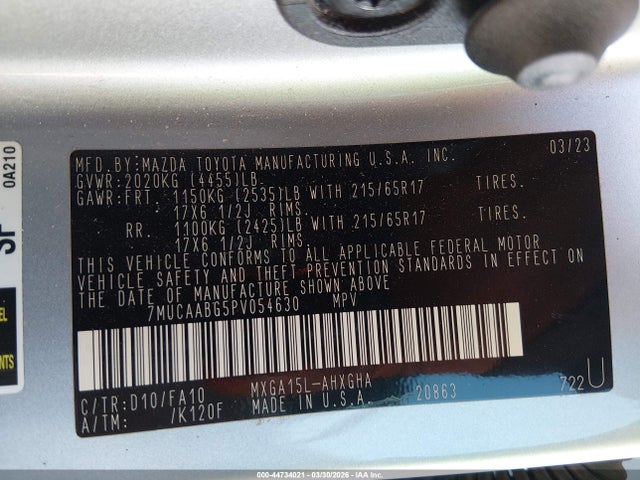 44734021 :رقم المزاد ، 7MUCAABG5PV054630 vin ، 2023 Toyota Corolla Cross Le مزاد بيع