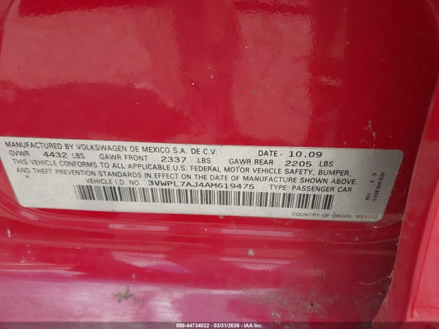 Продаж на аукціоні авто 2010 Volkswagen Jetta Tdi, vin: 3VWPL7AJ4AM619475, номер лоту: 44734022