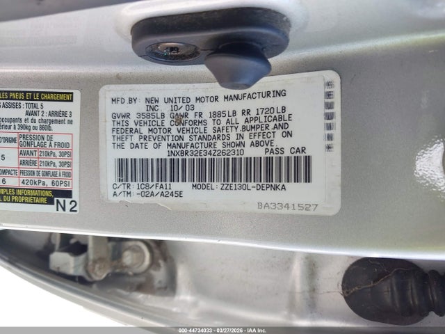 2004 TOYOTA COROLLA 1NXBR32E34Z262310 Photo 8